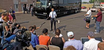 Una rueda de prensa de Obama en 2008.