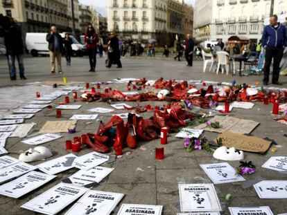 Acampada contra a violência machista na Porta do Sol de Madri.