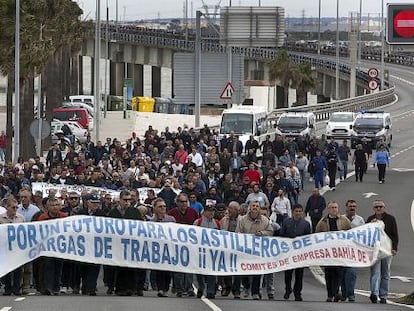 Protesta de trabajadores de la planta de Navantia en Puerto Real.
