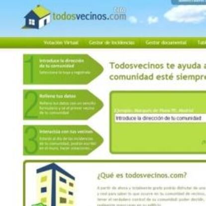 Página web de todosvecinos.com, la nueva red social para mejorar la comunicación en las comunidades.