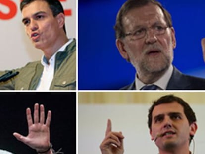 Clockwise from top left: Socialist leader Pedro Sánchez, PP chief Mariano Rajoy, Ciudadanos’ Albert Rivera and Podemos’s Pablo Iglesias.