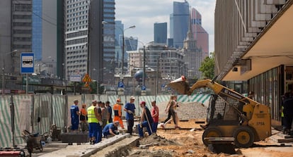 Obras en el distrito financiero de Mosc&uacute;