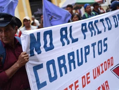Protesta contra el presidente Jimmy Morales esta semana en Guatemala.