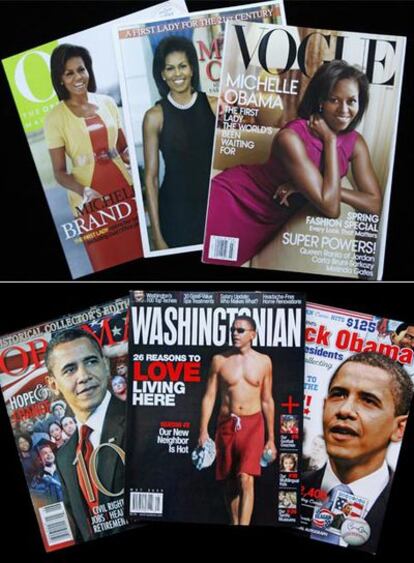 Arriba, las portadas de Michelle; abajo, las del presidente Obama.