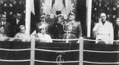 General Francisco Franco speaks during the inauguration of Águeda del Caudillo in 1954.