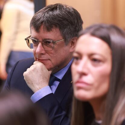 Brussels (Belgium), 09/12/2024.- President of the Together for Catalunya (Junts per Catalunya) party Carles Puigdemont attends a board meeting of the party in Brussels, Belgium, 09 December 2024. (Blgica, Espa?a, Bruselas) EFE/EPA/OLIVIER HOSLET
