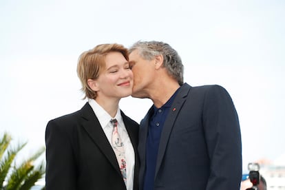 Léa Seydoux y Viggo Mortensen, durante la sesión fotográfica de 'Crimes Of The Future', el martes. La película se presenta a la competición oficial del festival.
