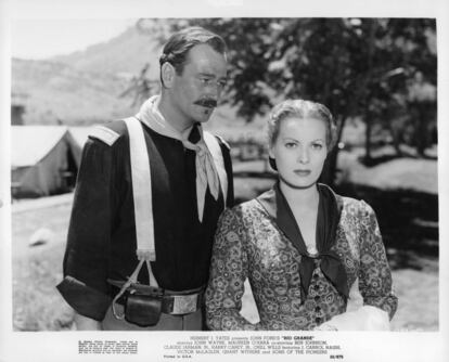 John Wayne e Maureen O’Hara em ‘Rio Grande’. A atriz morreu aos 95 anos em sua casa, em Idaho, ao lado da família.