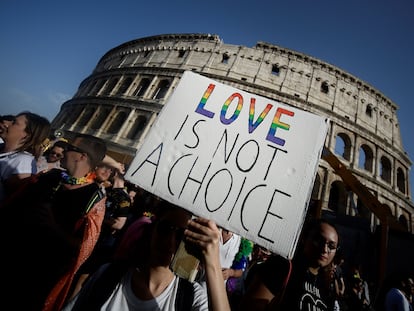 Participantes del desfile del Orgullo en Roma, en junio de 2019.