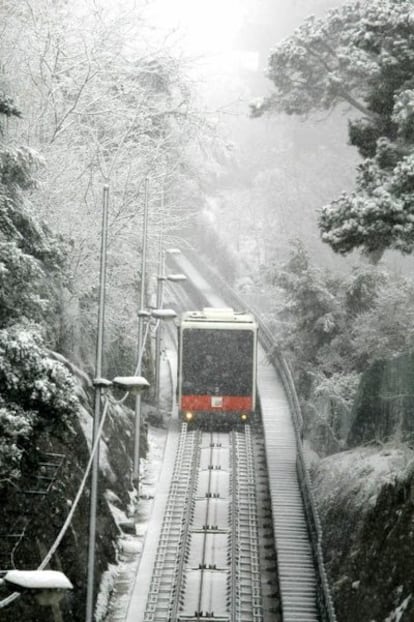 El funicular de Vallvidrera (Barcelona) esta mañana.