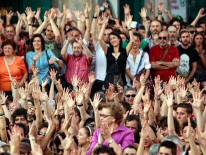 Asamblea de indignados en la Puerta del Sol.