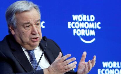 El secretario general de la ONU, Antonio Guterres, este jueves en Davos. 