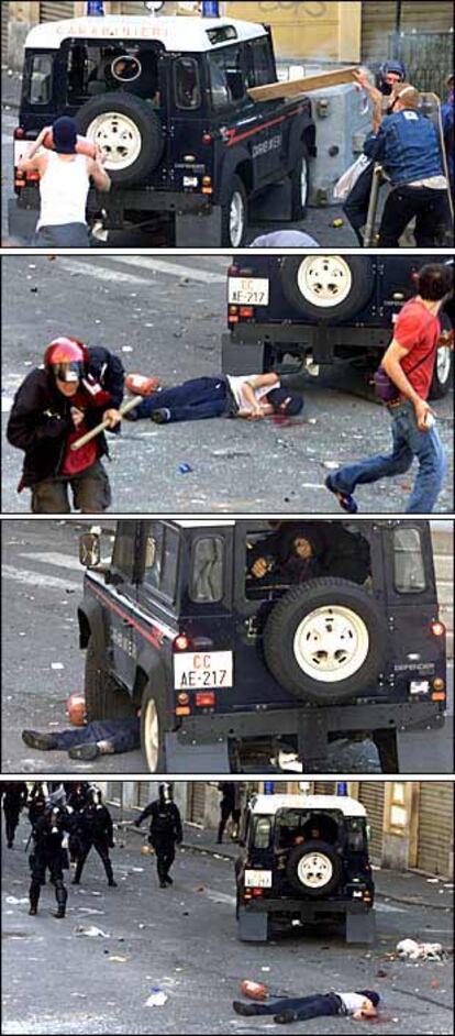 Imágenes de la muerte, ayer, de un manifestante en Génova.