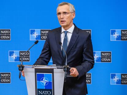 El secretario general de la OTAN, Jens Stoltenberg, en una rueda de prensa este lunes, 31 de mayo, en Bruselas.