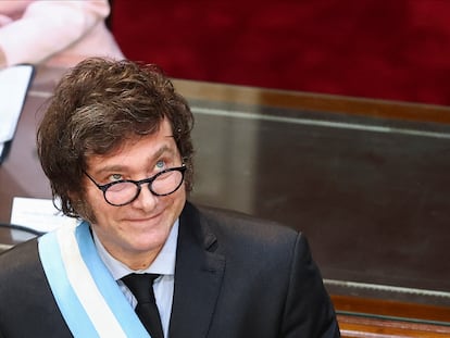 El presidente Javier Milei, este viernes durante un discurso en el Congreso argentino en Buenos Aires.