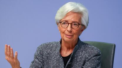 La presidenta del BCE, Christine Lagarde, en una rueda de prensa el pasado 12 de marzo.