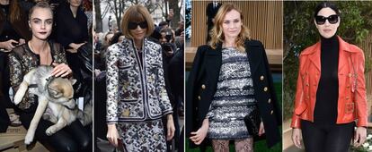 De izquierda a derecha: Cara Delevingne, Anna Wintour, Diane Kruger y Monica Bellucci en el desfile de Chanel.