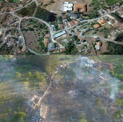 Imagen del antes y después de la explosión.