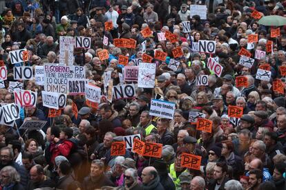 Ambiente durante la manifestación en la Puerta del Sol de Madrid.