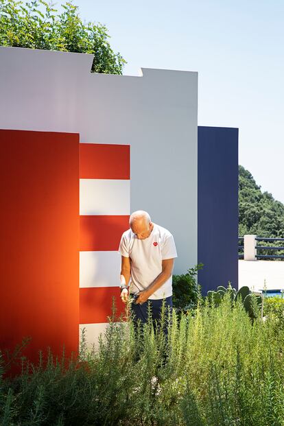 Marco De Luca, en un lateral de la Casa di Maratea, donde se cultivan las plantas aromáticas.