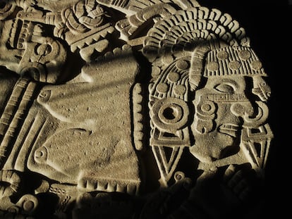 Detalle del monolito de la diosa Coyolxauhqui.
