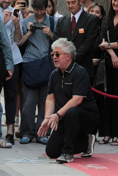 Pedro Almodóvar, en la inauguración del Paseo de la Fama madrileño el pasado 27 de junio.