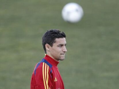 Jesús Navas, fichado por el Manchester City, durante un entrenamiento con España.