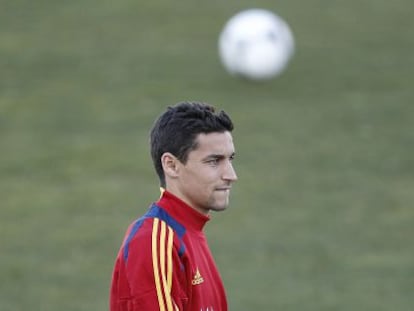 Jesús Navas, fichado por el Manchester City, durante un entrenamiento con España.