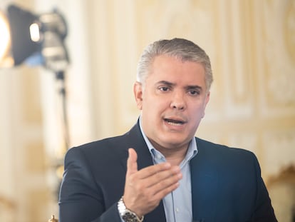 El presidente de Colombia Iván Duque, durante la entrevista en el Palacio de Nariño en Bogotá, este domingo.