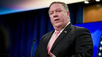 Mike Pompeo nesta terça-feira em Washington, durante uma entrevista coletiva