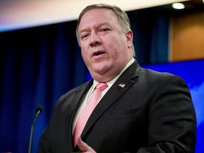 Mike Pompeo nesta terça-feira em Washington, durante uma entrevista coletiva