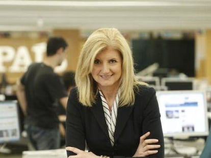 Arianna Huffington na redação de EL PAÍS, em Madri