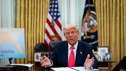 El presidente de Estados Unidos, Donald Trump, habla en el Salón Oval de la Casa Blanca el 6 de marzo pasado.