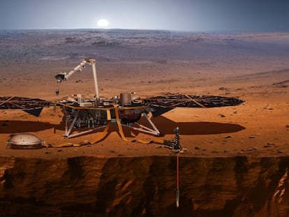 En la imagen: una reconstrucción artística del aterrizaje de 'InSight' en Marte.