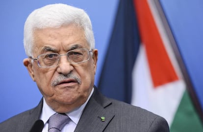 EL presidente palestino, Mahmud Abbas, durante una conferencia en Estocolmo, en febrero de 2015.