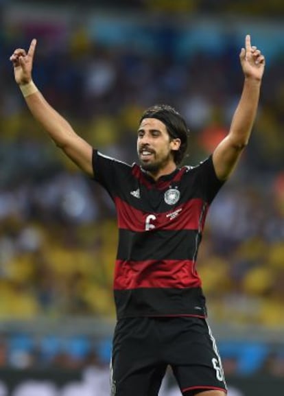 Khedira comemora seu gol contra o Brasil nas semifinais.