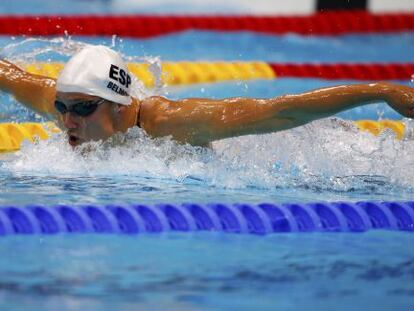 Mireia, en la final de los 200m mariposa en los JJOO de Londres.