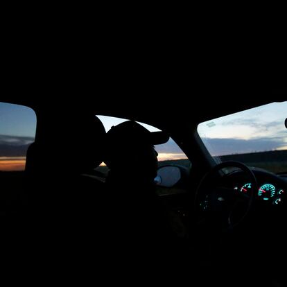 In this Wednesday, Nov. 6, 2019, photo, Border Patrol agent Hermann Rivera drives in McAllen, Texas, near the U.S.-Mexico border on a patrol searching for immigrants who have entered the country illegally. In the Rio Grande Valley, the southernmost point of Texas and historically the busiest section for border crossings, the U.S. Border Patrol is apprehending around 300 people daily. That’s down from as many as 2,000 people a day in May. (AP Photo/Eric Gay)