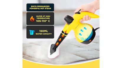 Vaporeta de mano sobre fondo blanco.