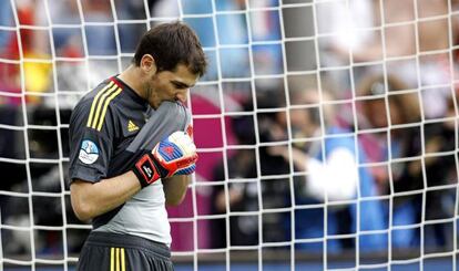 Casillas, en el primer partido de España en la Eurocopa contra Italia.