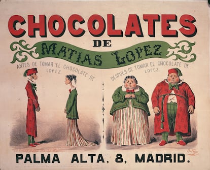 Anuncio de chocolates Matías López (ca. 1871), en una imagen de la Biblioteca Nacional de España.