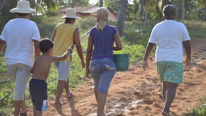 Un grupo de mujeres se desplaza en busca de la fruta.