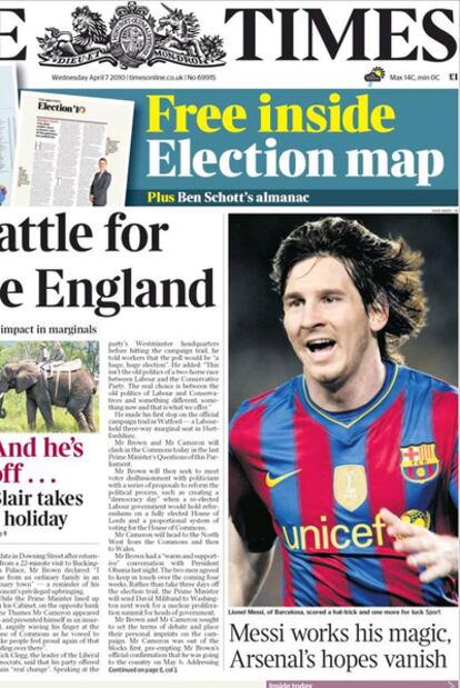 "Messi pone a trabajar su magia". El Arsenal acabó "mareado" por el "pequeño Messi", asegura el diario británico, que se une a la alabanza internacional del argentino.