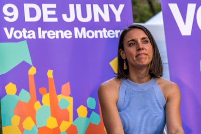 La cabeza de lista de Podemos a las elecciones europeas, Irene Montero, durante un mitin este miércoles en Palma.
