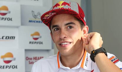 Marc Márquez, durante la entrevista en el circuito de Buriram.