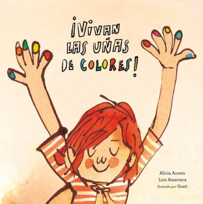 Prelectores (hasta 5 años). Con unas ilustraciones espectaculares, este relato narra una historia tan sencilla como necesaria: ¿qué pasa si soy niño y me gusta pintarme las uñas de colores? Y es que a Juan le gusta pintarse las uñas, pero en su colegio parece que eso provoca risas… Hasta que su padre se une a la causa apareciendo a recogerle a la salida de clase también él con las uñas de colores. Con este título, NubeOcho sigue sumando a su catálogo historias sobre la aceptación, la diversidad y las cuestiones de género. Siempre desde una óptica no sólo infantil, sino también divertida y desdramatizada. '¡Vivan las uñas de colores!'. Alicia Acosta, Luis Amavisca y Gusti (ilustración). NubeOcho. 36 páginas. 14,90 euros.