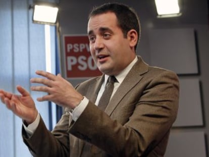 Jorge Alarte, este mediod&iacute;a en la sede del PSPV-PSOE.