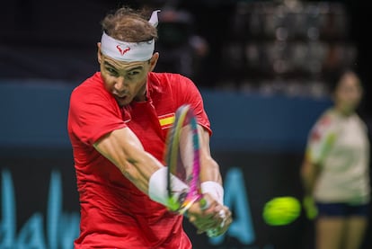 Rafael Nadal durante el partido contra Van de Zandschulp este martes en Málaga.