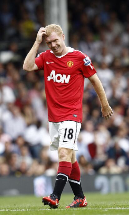 Paul Scholes en un partido con el United.