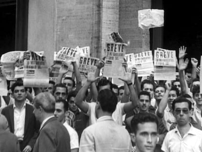 Manifestação de bancários grevistas no Rio de Janeiro, em 1961.